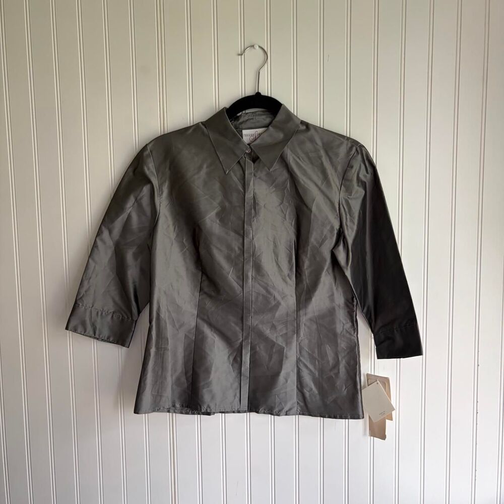 Vintage NWT 100% Silk Charcoal Blouse Original Tags Attached Size 6P